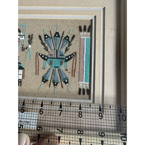 VTG Authentic Navajo Sandpainting Female Yei Signed A. J. 13.5 X 9.5" Frame READ - Picture 11 of 16